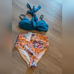Cupshe Coral And Teal Floral Bikini Set